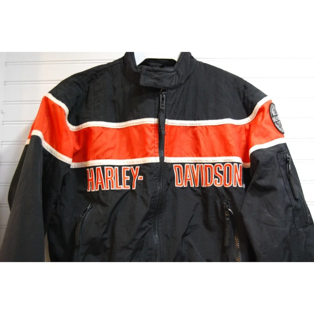 Vintage Harley Davidson Motorcycle jacket Kids Youth Medium Y2K Nylon Zip-up